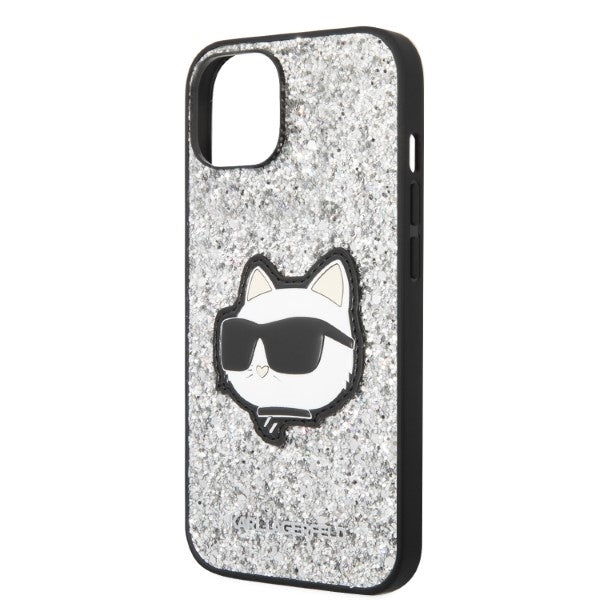 Hülle für Apple iPhone 14 Plus, Karl Lagerfeld, Glitter Choupette Patch, Silbern