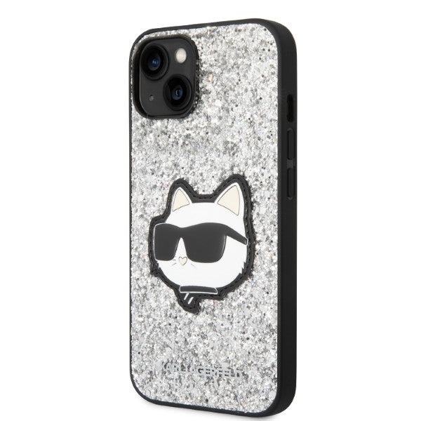 Hülle für Apple iPhone 14 Plus, Karl Lagerfeld, Glitter Choupette Patch, Silbern