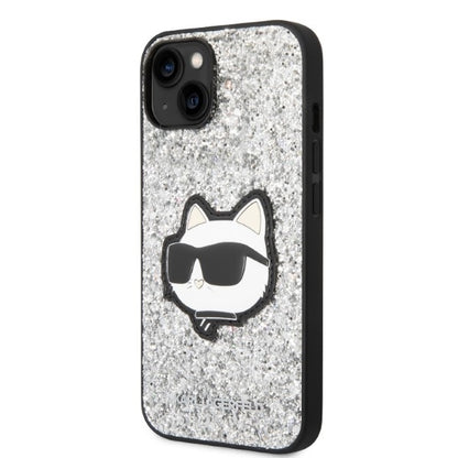 Hülle für Apple iPhone 14 Plus, Karl Lagerfeld, Glitter Choupette Patch, Silbern