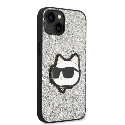 Hülle für Apple iPhone 14 Plus, Karl Lagerfeld, Glitter Choupette Patch, Silbern