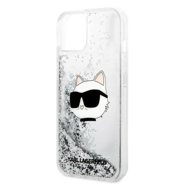Housse pour Apple iPhone 14 Plus, Karl Lagerfeld, Glitter Choupette's Head, Argentée