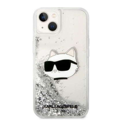 Housse pour Apple iPhone 14 Plus, Karl Lagerfeld, Glitter Choupette's Head, Argentée