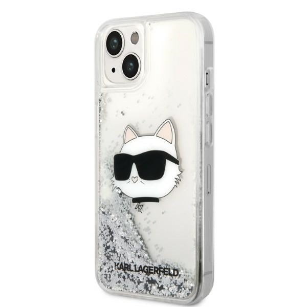 Housse pour Apple iPhone 14 Plus, Karl Lagerfeld, Glitter Choupette's Head, Argentée