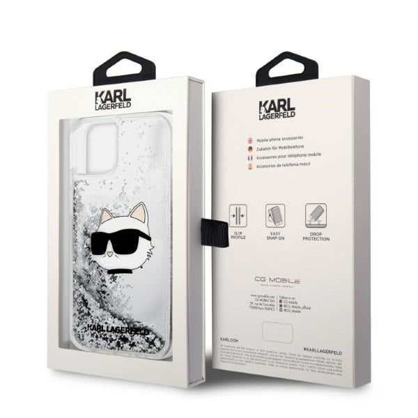 Housse pour Apple iPhone 14 Plus, Karl Lagerfeld, Glitter Choupette's Head, Argentée