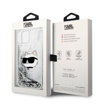 Housse pour Apple iPhone 14 Plus, Karl Lagerfeld, Glitter Choupette's Head, Argentée