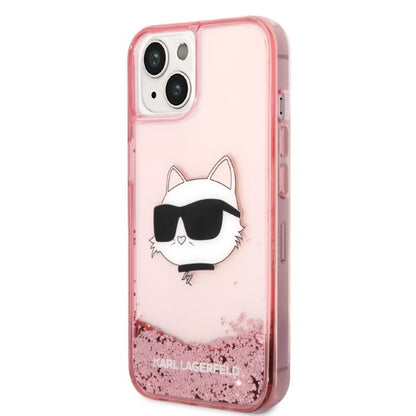 Hülle für Apple iPhone 14 Plus, Karl Lagerfeld, Glitter Choupette's Head, Rosa