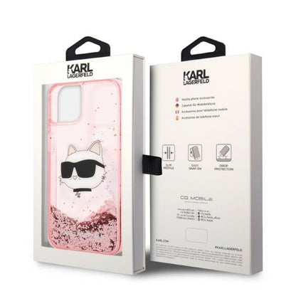 Hülle für Apple iPhone 14 Plus, Karl Lagerfeld, Glitter Choupette's Head, Rosa