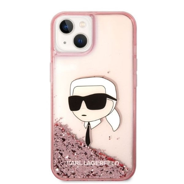 Étui pour Apple iPhone 14 Plus, Karl Lagerfeld, Glitter Karl's Head, Rose