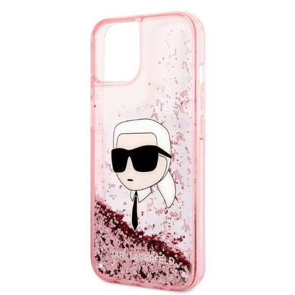Étui pour Apple iPhone 14 Plus, Karl Lagerfeld, Glitter Karl's Head, Rose