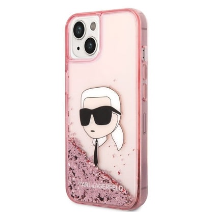 Étui pour Apple iPhone 14 Plus, Karl Lagerfeld, Glitter Karl's Head, Rose
