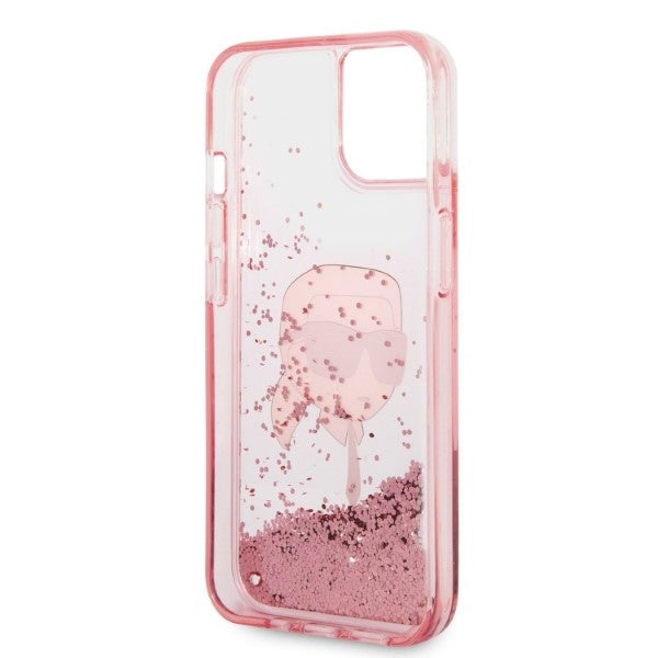 Étui pour Apple iPhone 14 Plus, Karl Lagerfeld, Glitter Karl's Head, Rose