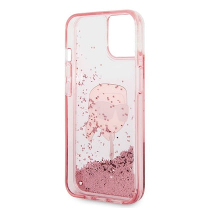 Étui pour Apple iPhone 14 Plus, Karl Lagerfeld, Glitter Karl's Head, Rose