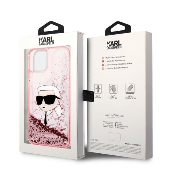 Étui pour Apple iPhone 14 Plus, Karl Lagerfeld, Glitter Karl's Head, Rose