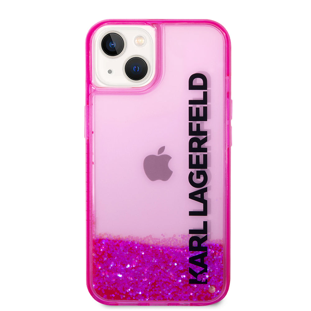 Hülle für Apple iPhone 14 Plus, Karl Lagerfeld, Liquid Glitter KL Logo, Rosa