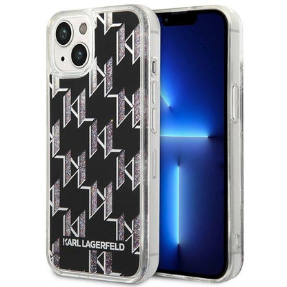 Étui pour Apple iPhone 14 Plus, Karl Lagerfeld, Monogramme à Paillettes Liquides, Noir