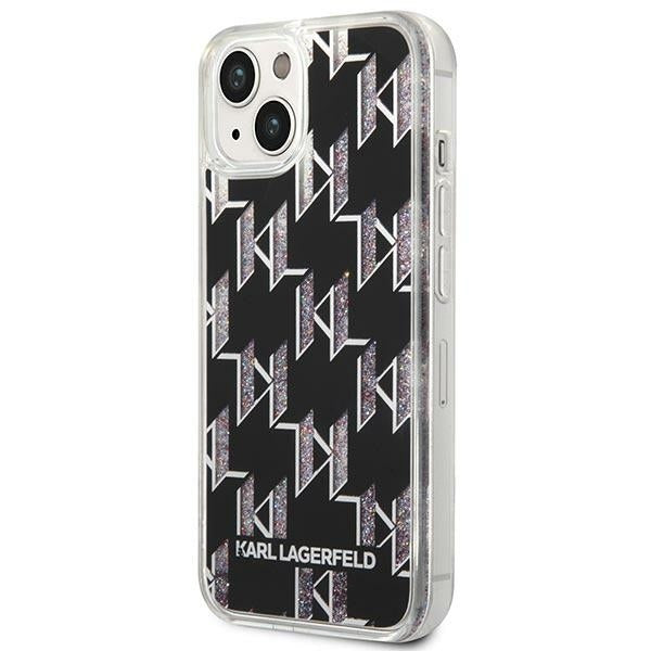 Étui pour Apple iPhone 14 Plus, Karl Lagerfeld, Monogramme à Paillettes Liquides, Noir