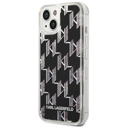 Étui pour Apple iPhone 14 Plus, Karl Lagerfeld, Monogramme à Paillettes Liquides, Noir