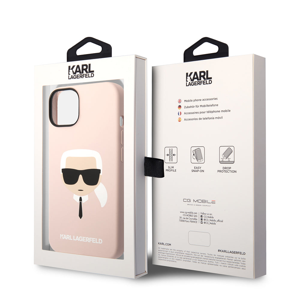 Hoes voor Apple iPhone 14 Plus, Karl Lagerfeld, Silicone Karl's Head, Roze