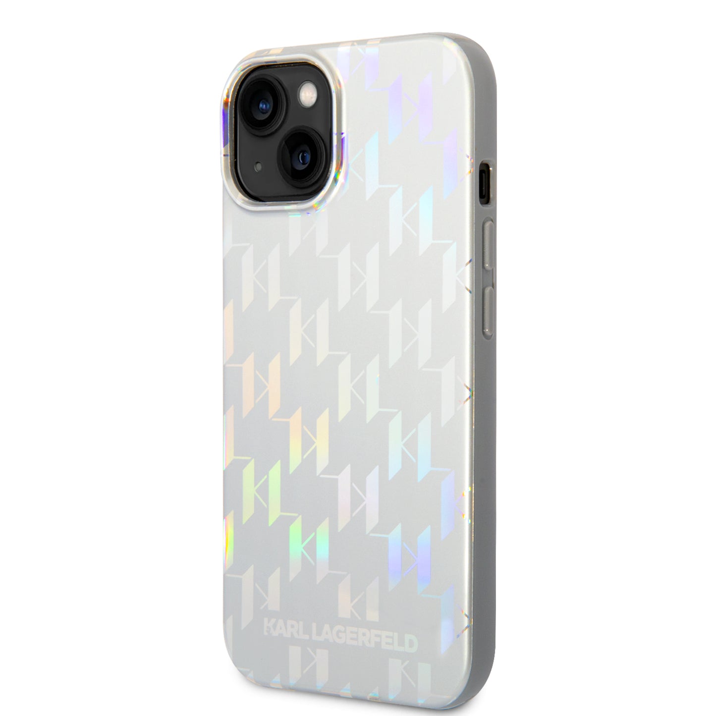 Hülle für Apple iPhone 14 Plus, Karl Lagerfeld, Monogram Iridescent, Silbern
