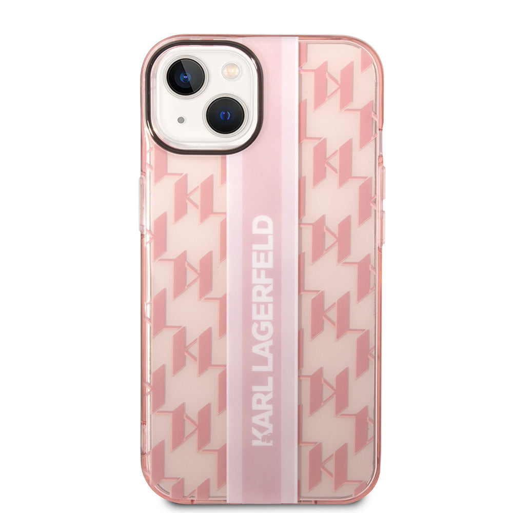 Étui pour Apple iPhone 14 Plus, Karl Lagerfeld, Monogram Stripe, Rose