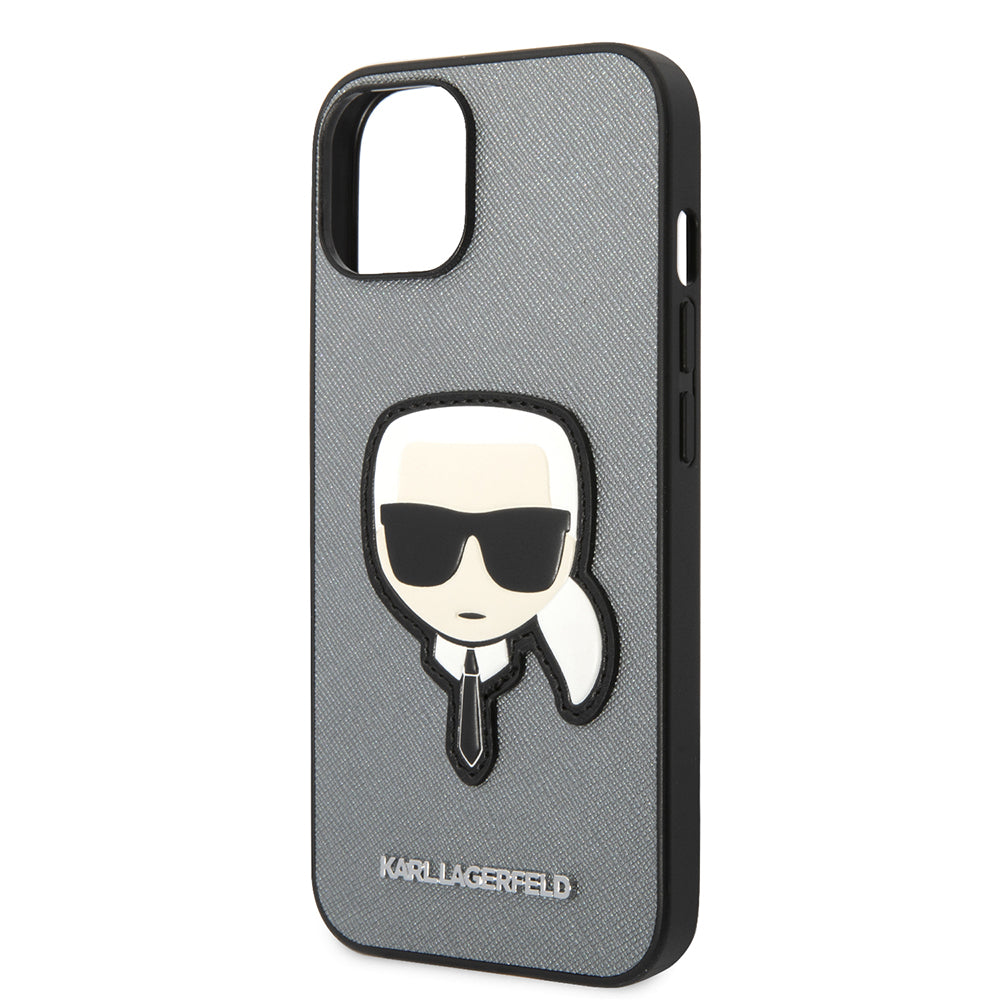 Case for Apple iPhone 14 Plus, Karl Lagerfeld, Saffiano Karl's Head, Silver