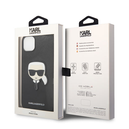 Étui pour Apple iPhone 14 Plus, Karl Lagerfeld, Saffiano Karl's Head, Noir