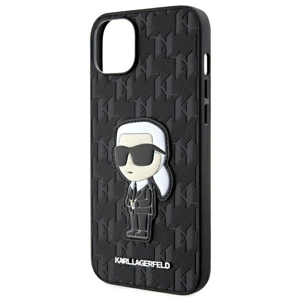 Étui pour Apple iPhone 14 Plus, Karl Lagerfeld, Saffiano Monogram Ikonik Karl, Noir