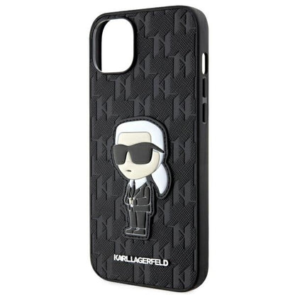 Étui pour Apple iPhone 14 Plus, Karl Lagerfeld, Saffiano Monogram Ikonik Karl, Noir