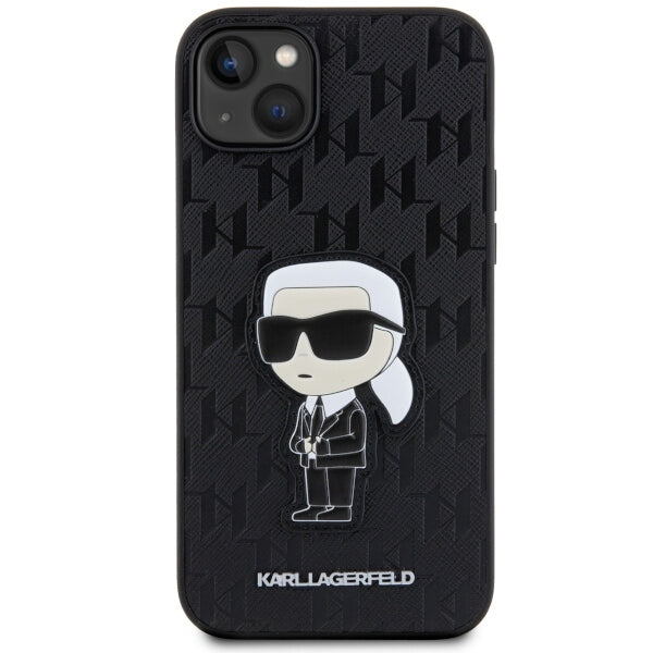 Étui pour Apple iPhone 14 Plus, Karl Lagerfeld, Saffiano Monogram Ikonik Karl, Noir