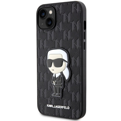 Étui pour Apple iPhone 14 Plus, Karl Lagerfeld, Saffiano Monogram Ikonik Karl, Noir
