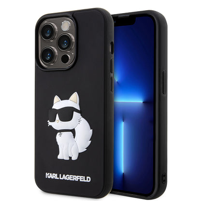 Hoes voor Apple iPhone 14 Pro, Karl Lagerfeld, 3D Rubber Choupette, Zwart