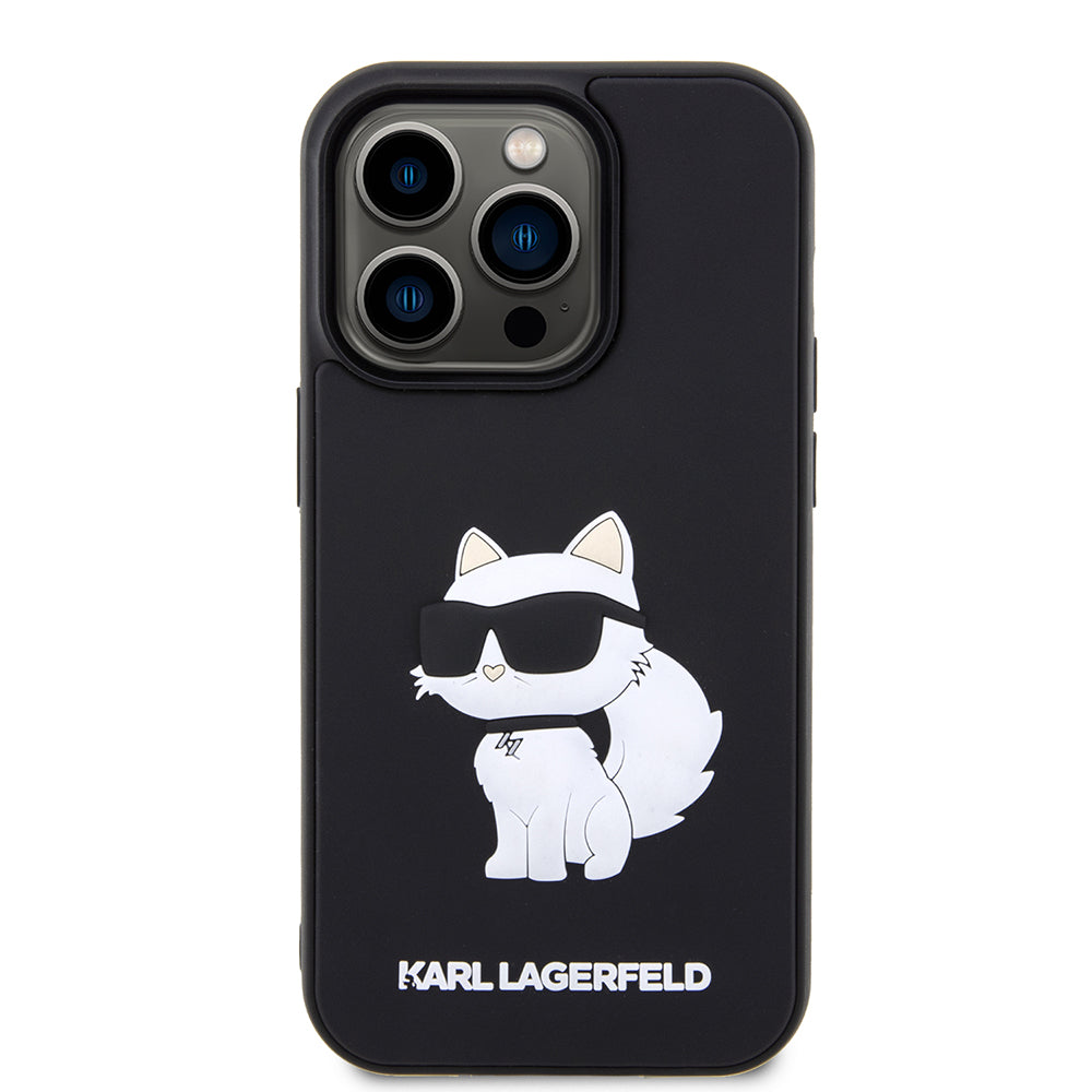 Hoes voor Apple iPhone 14 Pro, Karl Lagerfeld, 3D Rubber Choupette, Zwart