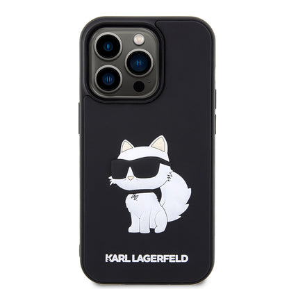 Hoes voor Apple iPhone 14 Pro, Karl Lagerfeld, 3D Rubber Choupette, Zwart