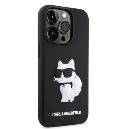 Hoes voor Apple iPhone 14 Pro, Karl Lagerfeld, 3D Rubber Choupette, Zwart