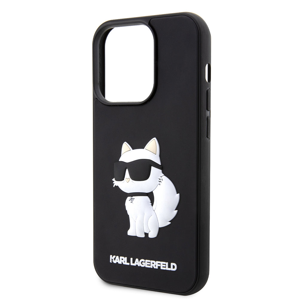 Hoes voor Apple iPhone 14 Pro, Karl Lagerfeld, 3D Rubber Choupette, Zwart