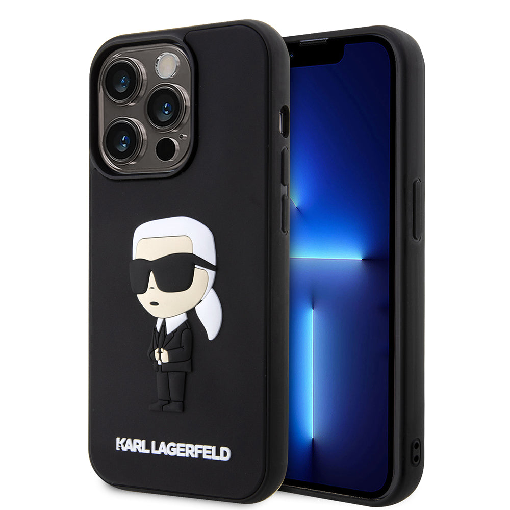 Hülle für Apple iPhone 14 Pro, Karl Lagerfeld, 3D Rubber Ikonik Karl, Schwarz