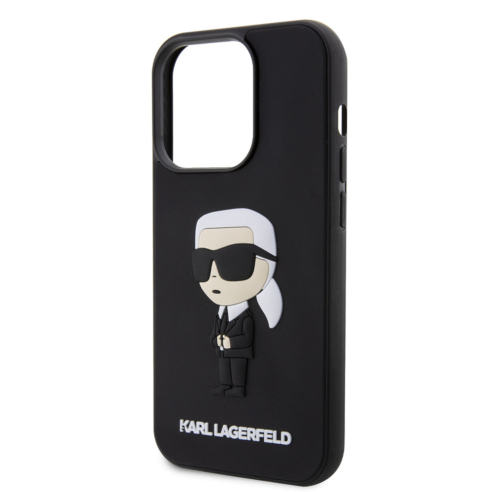 Hülle für Apple iPhone 14 Pro, Karl Lagerfeld, 3D Rubber Ikonik Karl, Schwarz