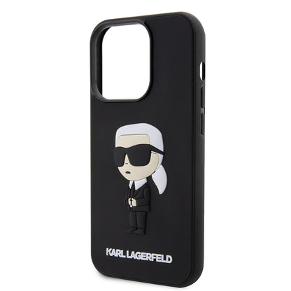 Hülle für Apple iPhone 14 Pro, Karl Lagerfeld, 3D Rubber Ikonik Karl, Schwarz