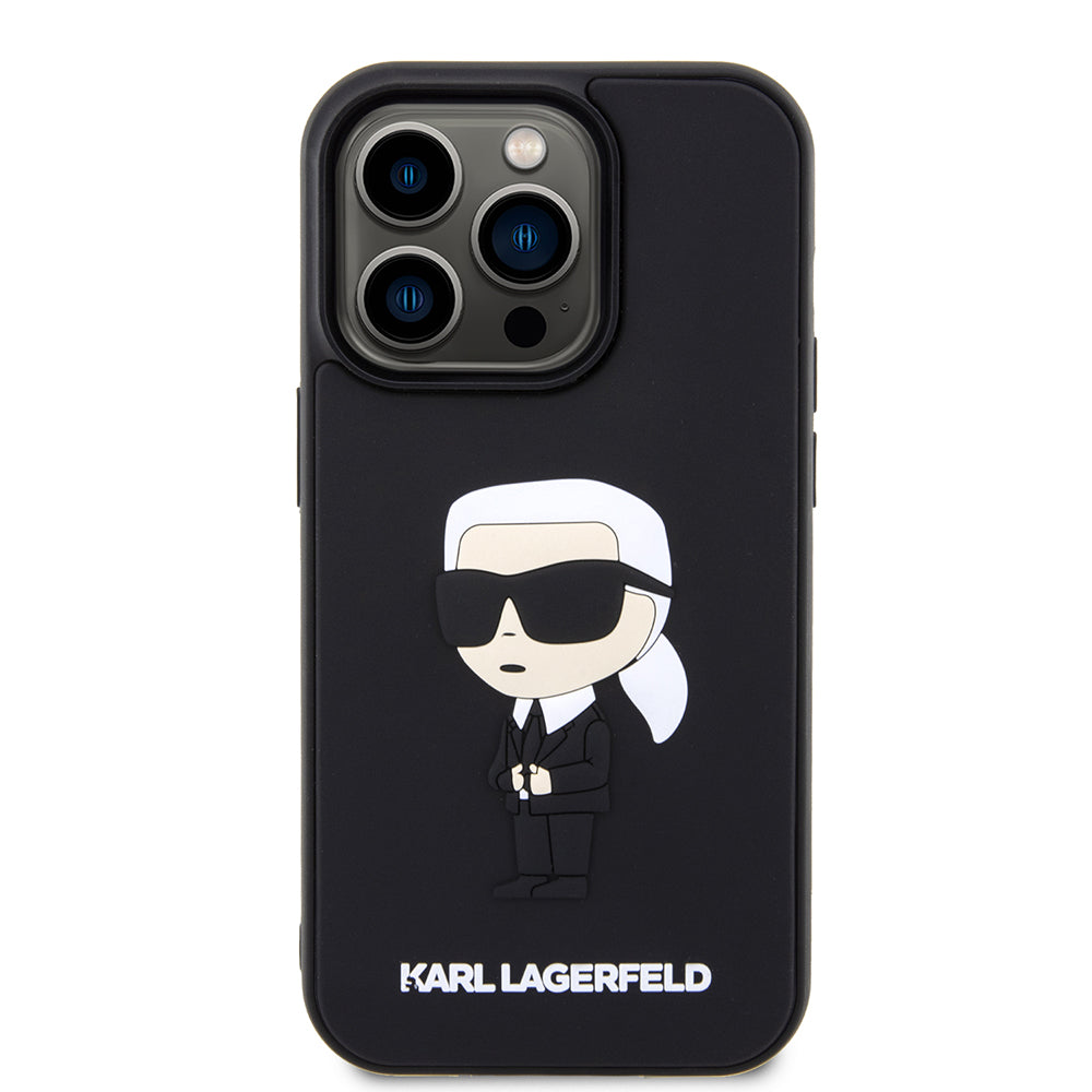 Hülle für Apple iPhone 14 Pro, Karl Lagerfeld, 3D Rubber Ikonik Karl, Schwarz