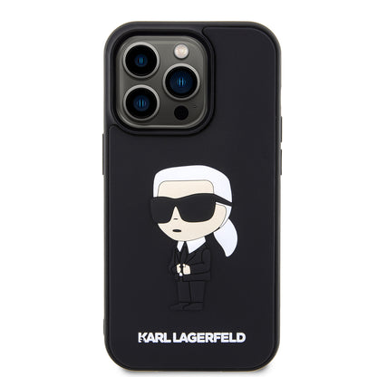Hülle für Apple iPhone 14 Pro, Karl Lagerfeld, 3D Rubber Ikonik Karl, Schwarz
