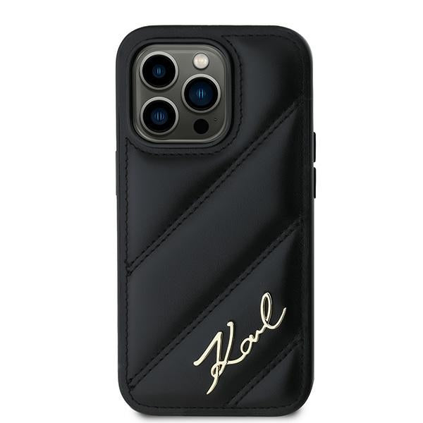 Hoes voor Apple iPhone 14 Pro, Karl Lagerfeld, Diagonal Quilted Script, Zwart