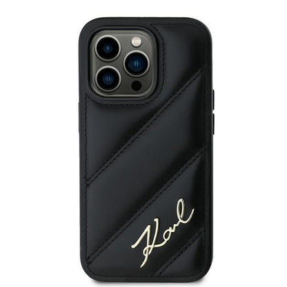 Hoes voor Apple iPhone 14 Pro, Karl Lagerfeld, Diagonal Quilted Script, Zwart