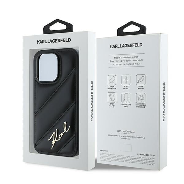 Hoes voor Apple iPhone 14 Pro, Karl Lagerfeld, Diagonal Quilted Script, Zwart