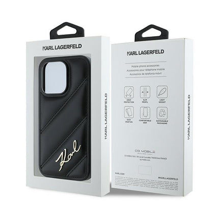 Hoes voor Apple iPhone 14 Pro, Karl Lagerfeld, Diagonal Quilted Script, Zwart