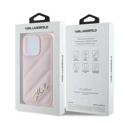 Hoes voor Apple iPhone 14 Pro, Karl Lagerfeld, Diagonal Quilted Script, Roze