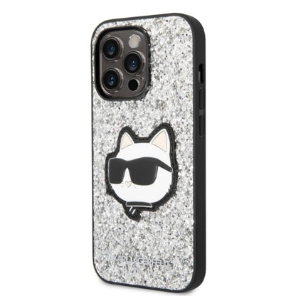 Housse pour Apple iPhone 14 Pro, Karl Lagerfeld, Glitter Choupette Patch, Argentée