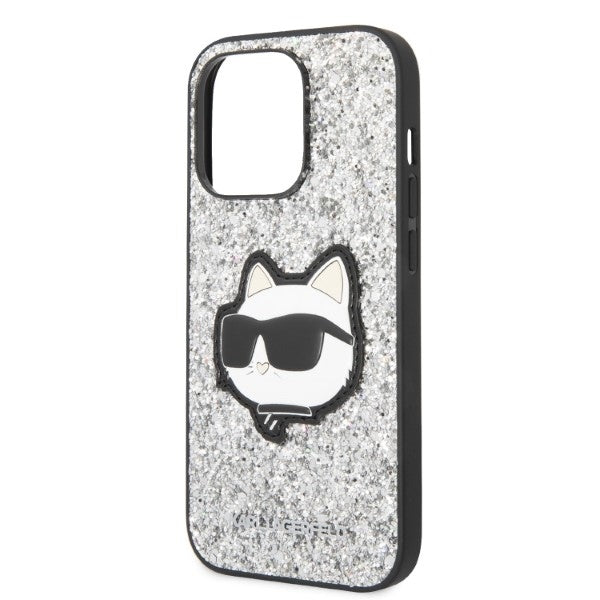 Housse pour Apple iPhone 14 Pro, Karl Lagerfeld, Glitter Choupette Patch, Argentée