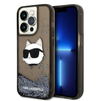 Étui pour Apple iPhone 14 Pro, Karl Lagerfeld, Glitter Choupette's Head, Noir