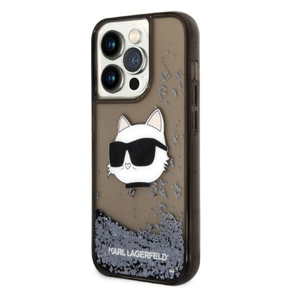 Étui pour Apple iPhone 14 Pro, Karl Lagerfeld, Glitter Choupette's Head, Noir