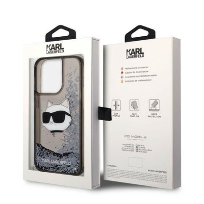 Étui pour Apple iPhone 14 Pro, Karl Lagerfeld, Glitter Choupette's Head, Noir